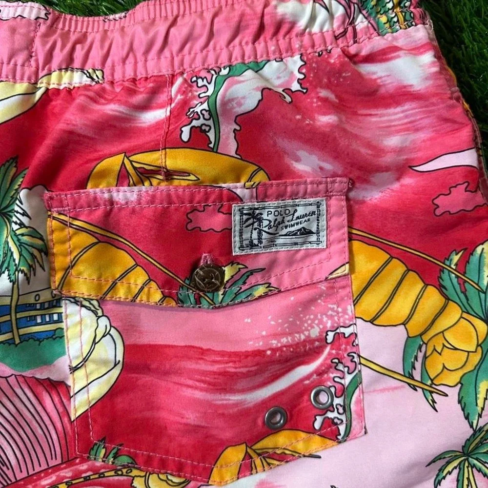 polo ralph lauren pink tropical swim trunks